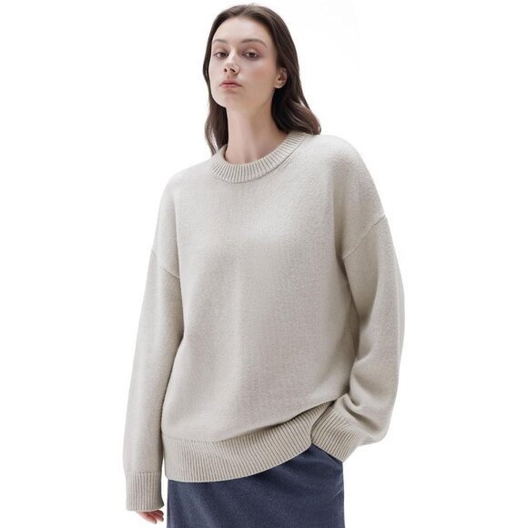 Women Cashmere Blend Oversized Crew Neck Stone Soft Warm Pullover Sweater - Picture 1 of 5